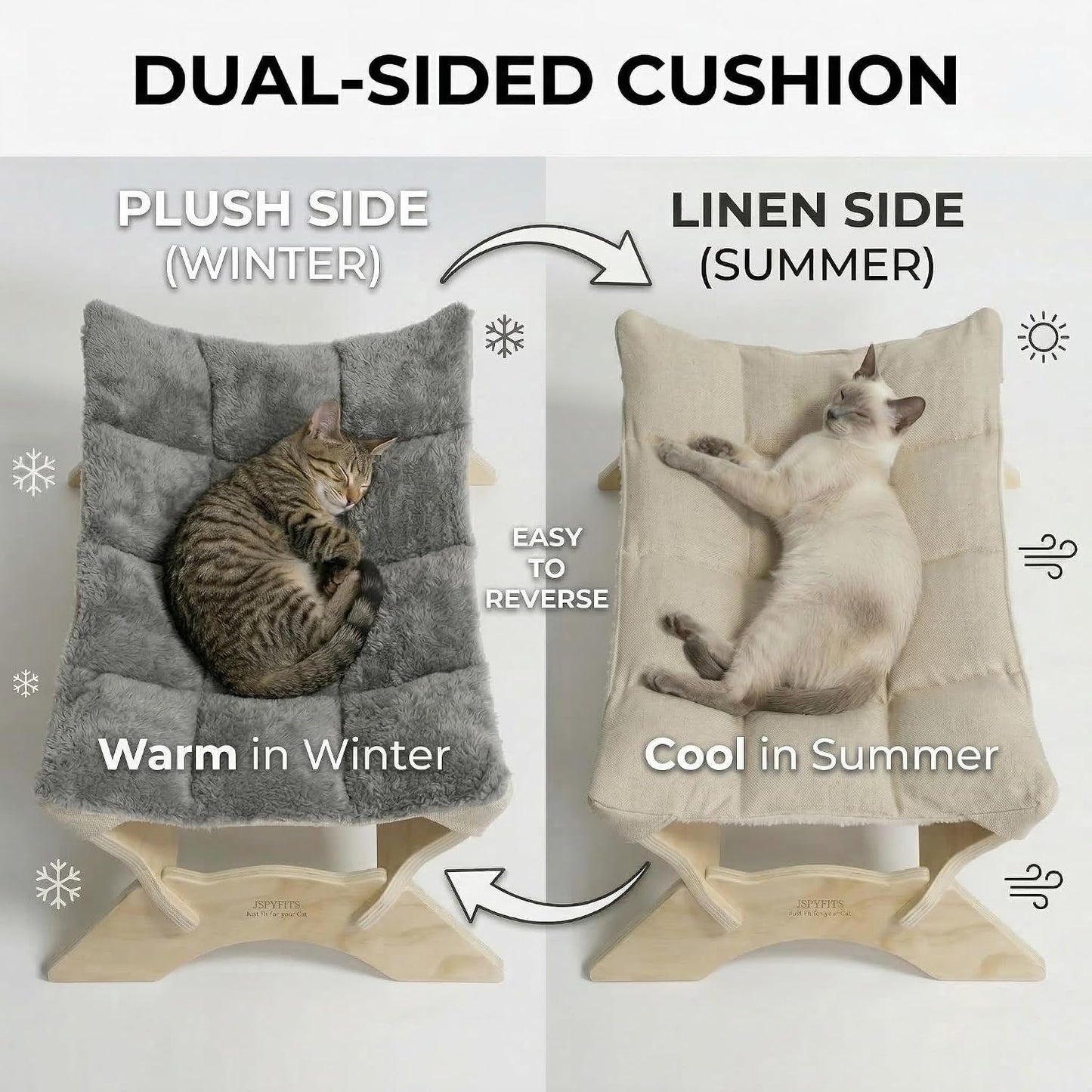 Hamaca elevada para gatos y perros con cojín felpa lino gris