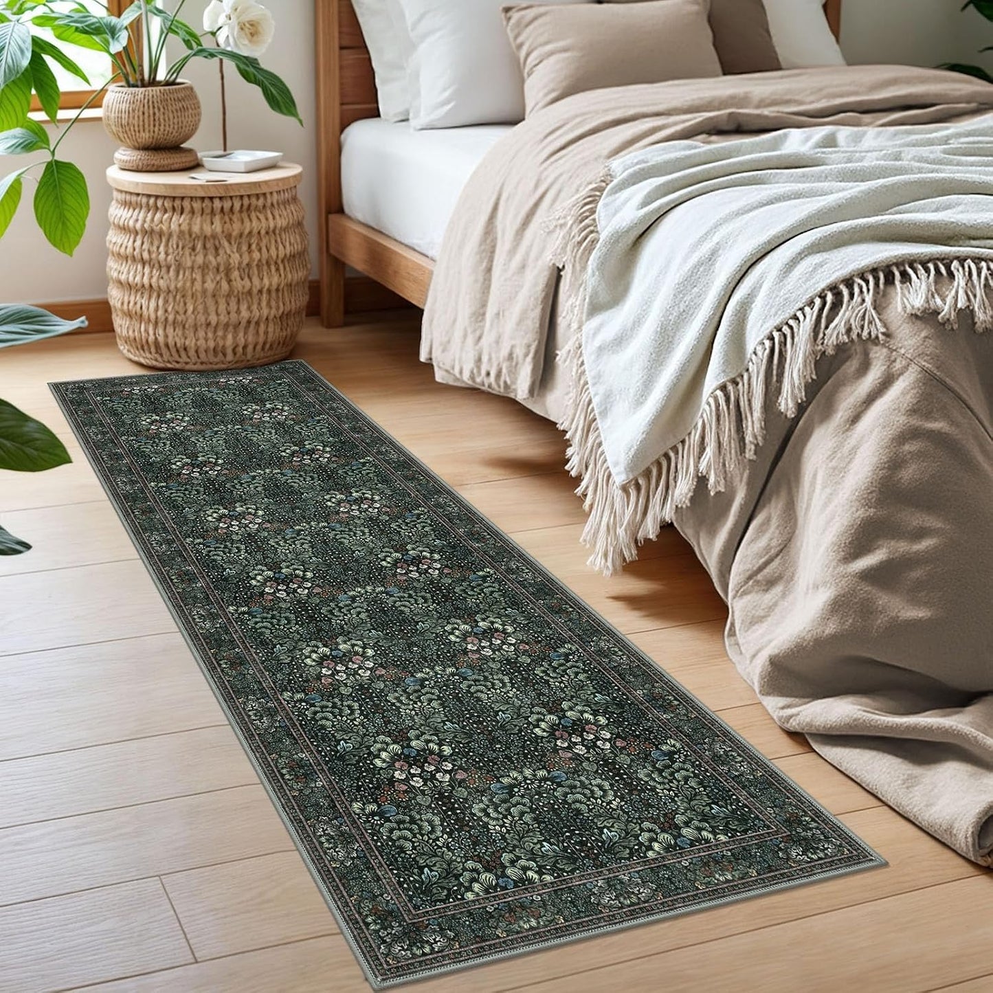 Alfombra pasillo 2x6ft color verde oscuro antiderrap