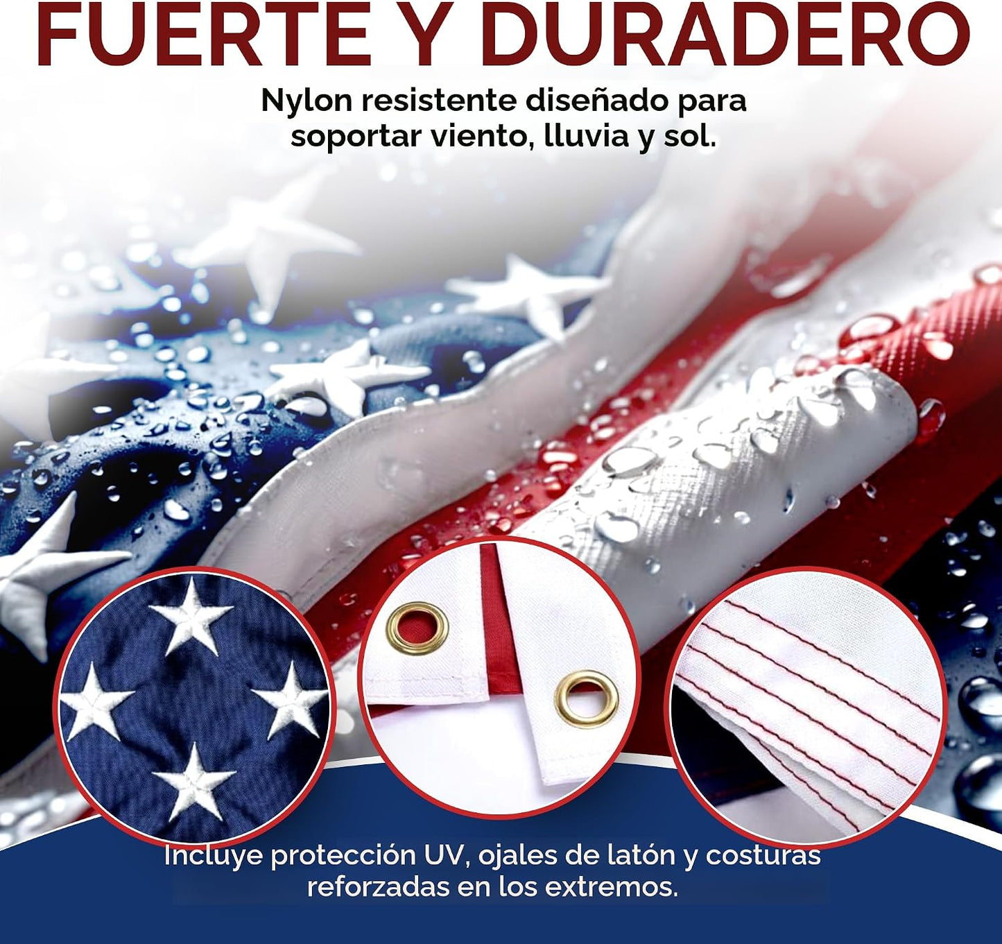 Bandera EE.UU. reforzada estrellas cosidas 3x5pies