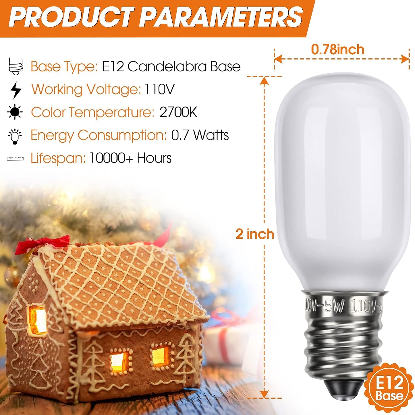 48 Pzas Bombillas LED T20 E12 0.7W 120V para Navidad