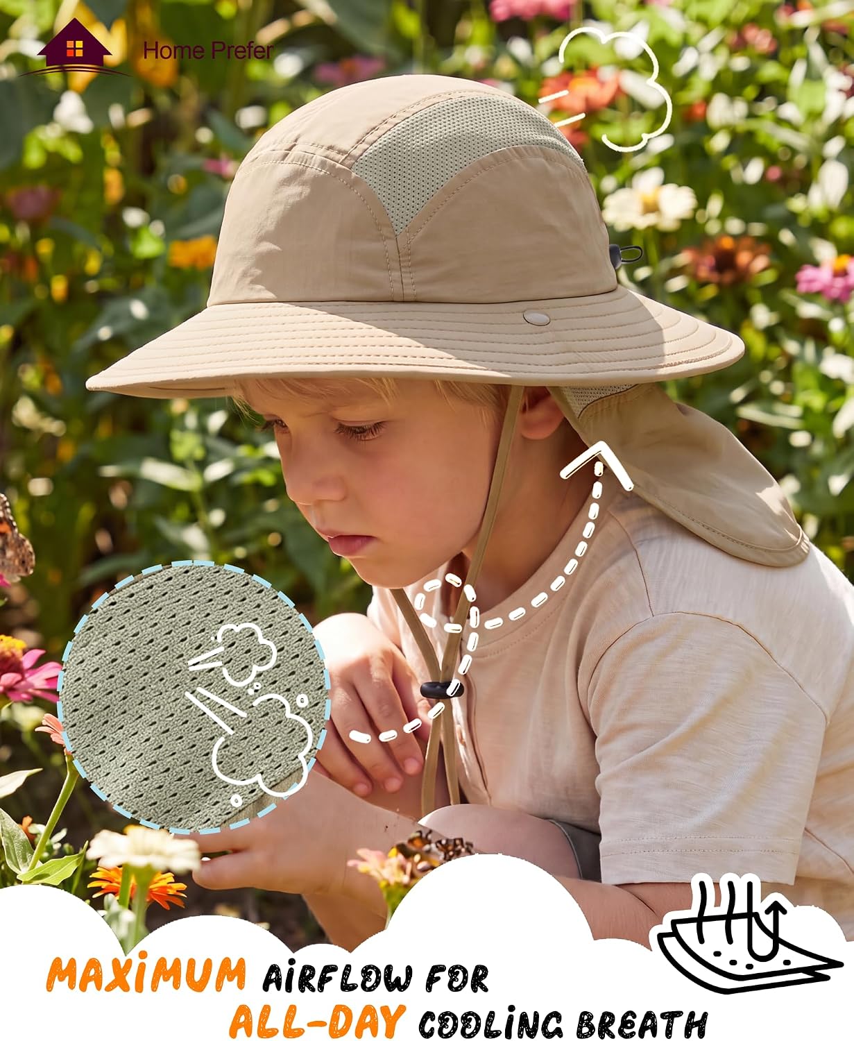 Sombrero sol niños UPF 50 solapa cuello playa safari