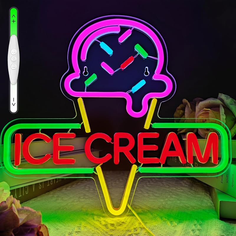 Señal neón helado con lámpara LED USB ajustable