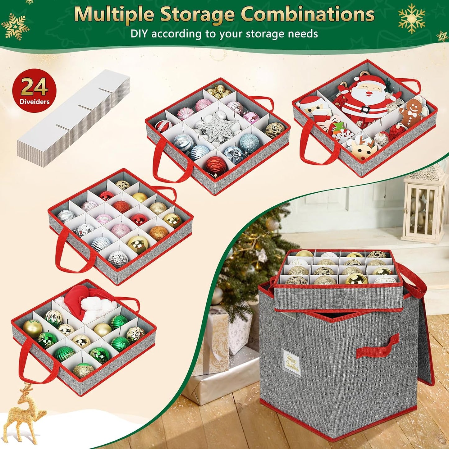 Caja organizadora Navidad 4 bandejas 64 bolas