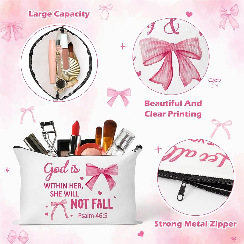 Bolsas cosméticos con lazo versículo bíblico rosa 30uds