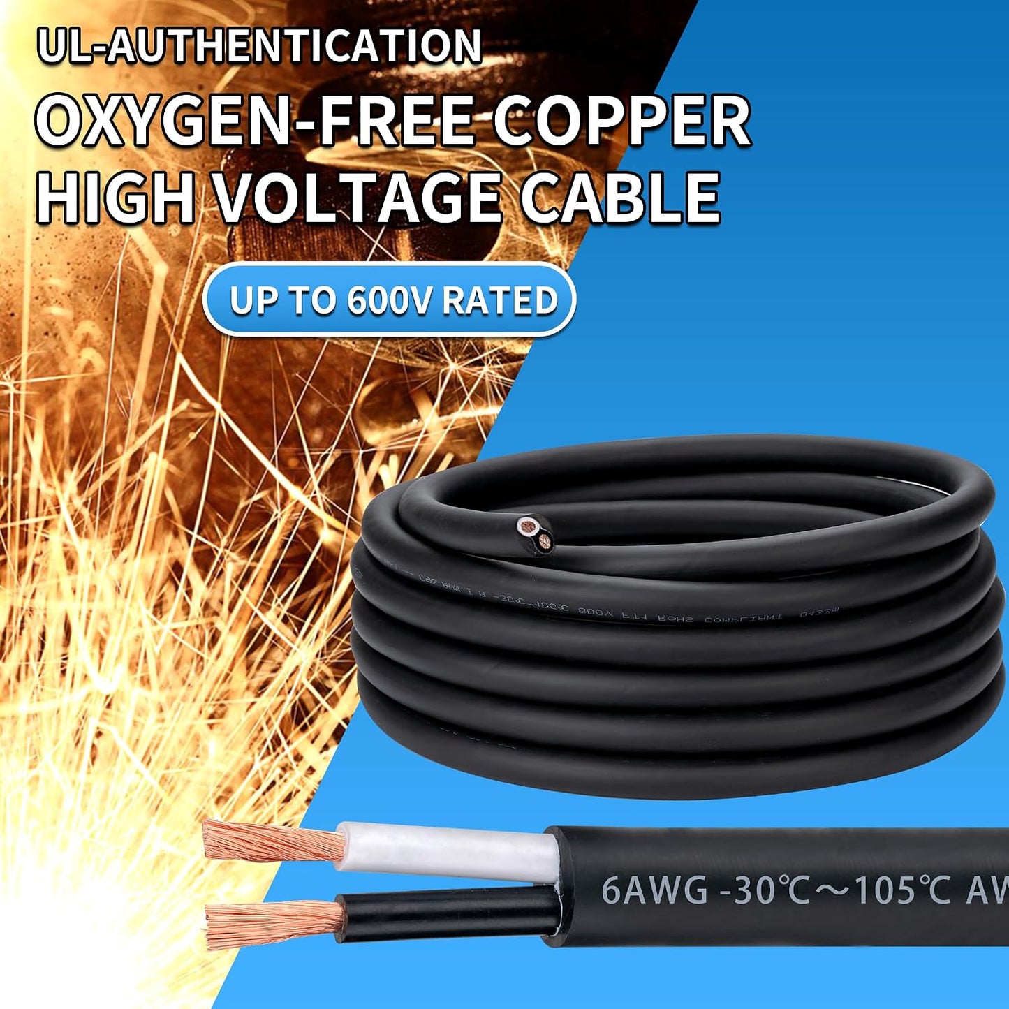 Cable 6AWG 2C 26pies 600V para motor luces cargadores