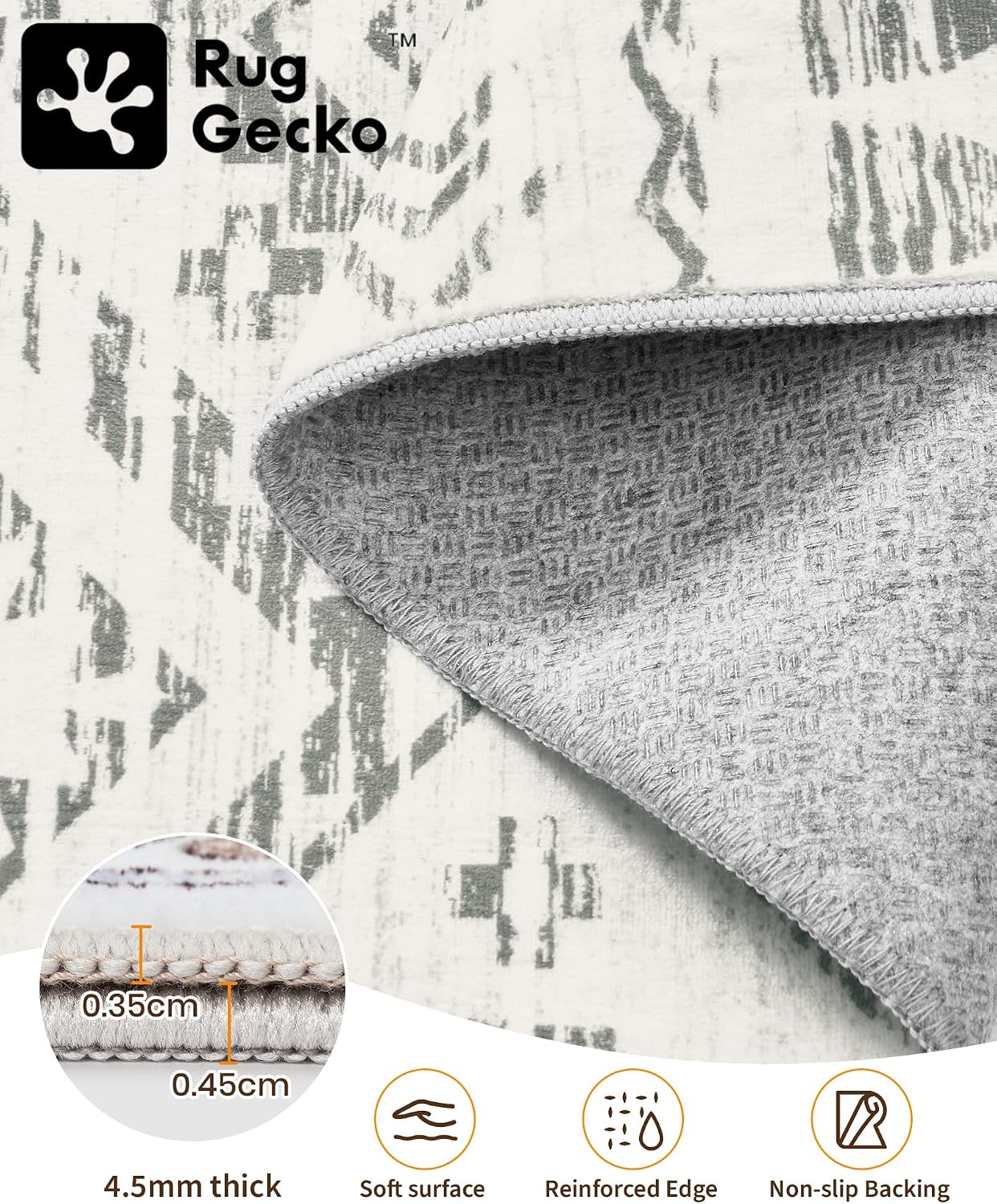 Tapete marroquí lavable antiderrap 8x10ft gris