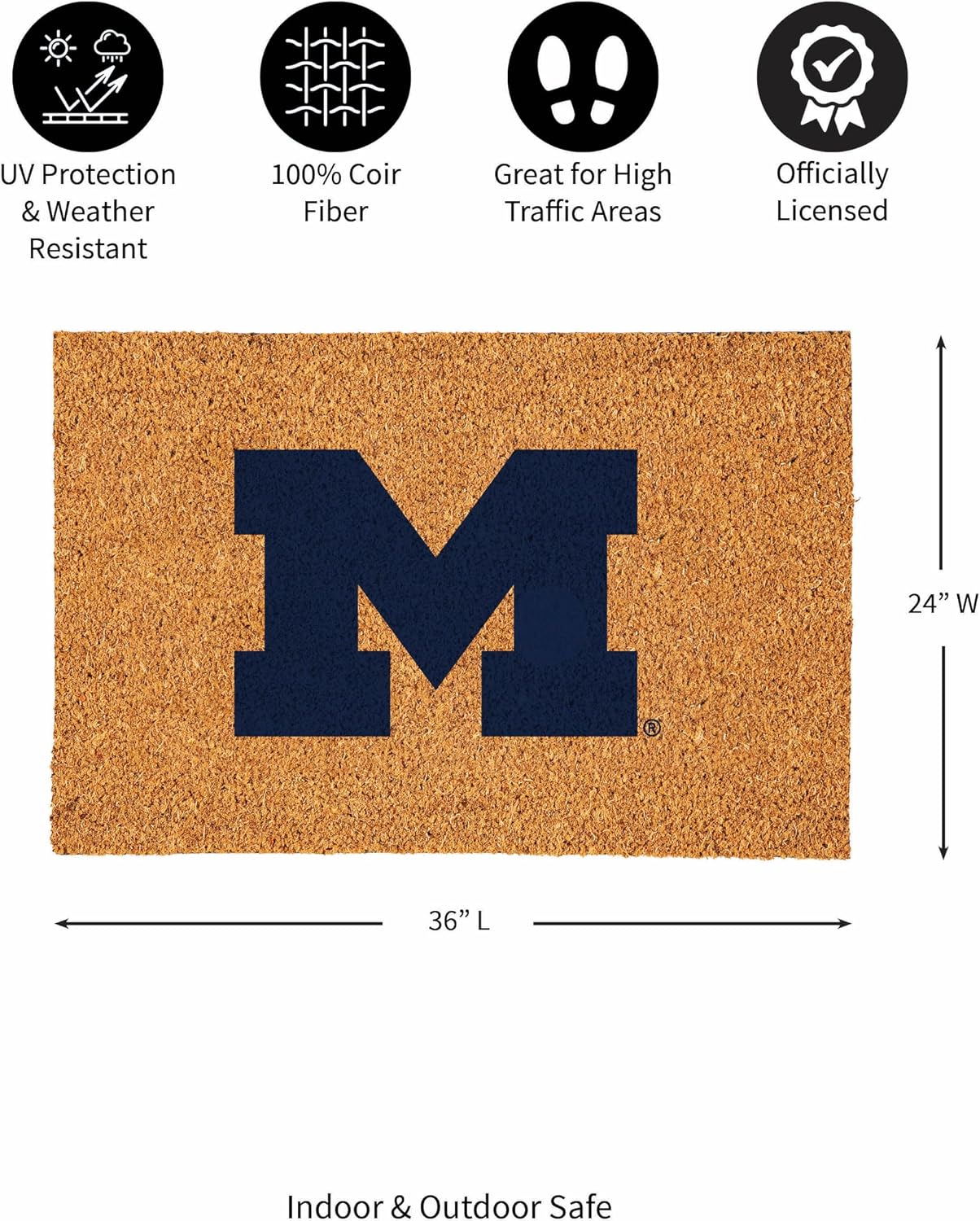 Tapete fibra coco U. de Michigan 36x24pulg logotipo oficial