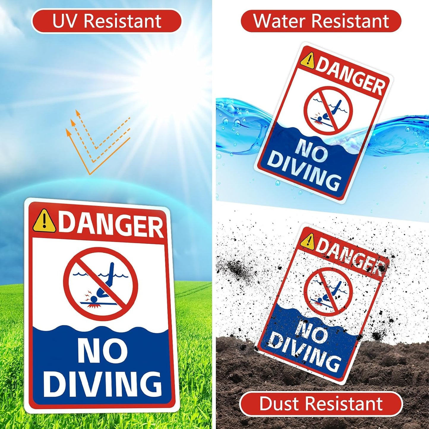 Cartel No Diving Pool aluminio 10x14" para piscinas