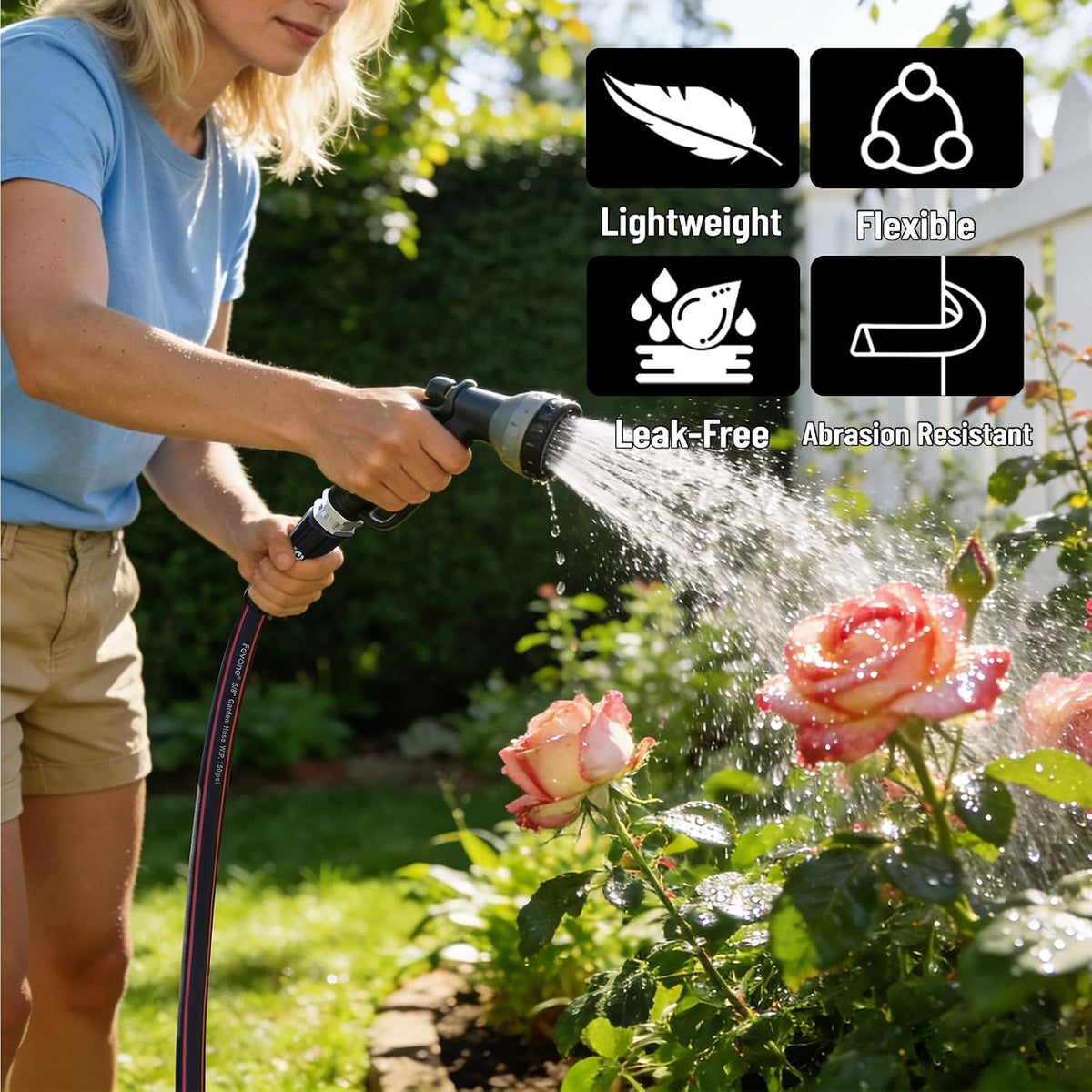 Manguera jardín 100ft 5/8pulg flexibilidad clima negro