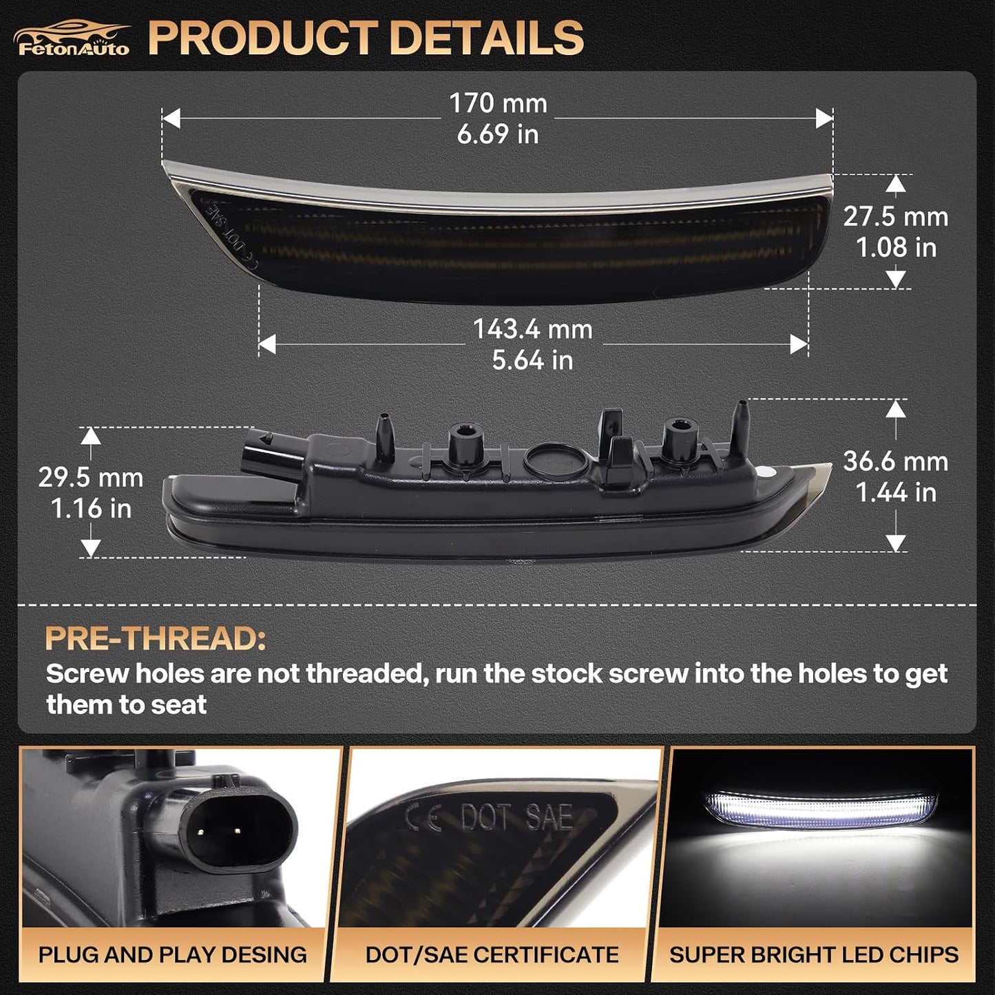 Luz LED lateral Dodge Durango parachoques blanca ahumada