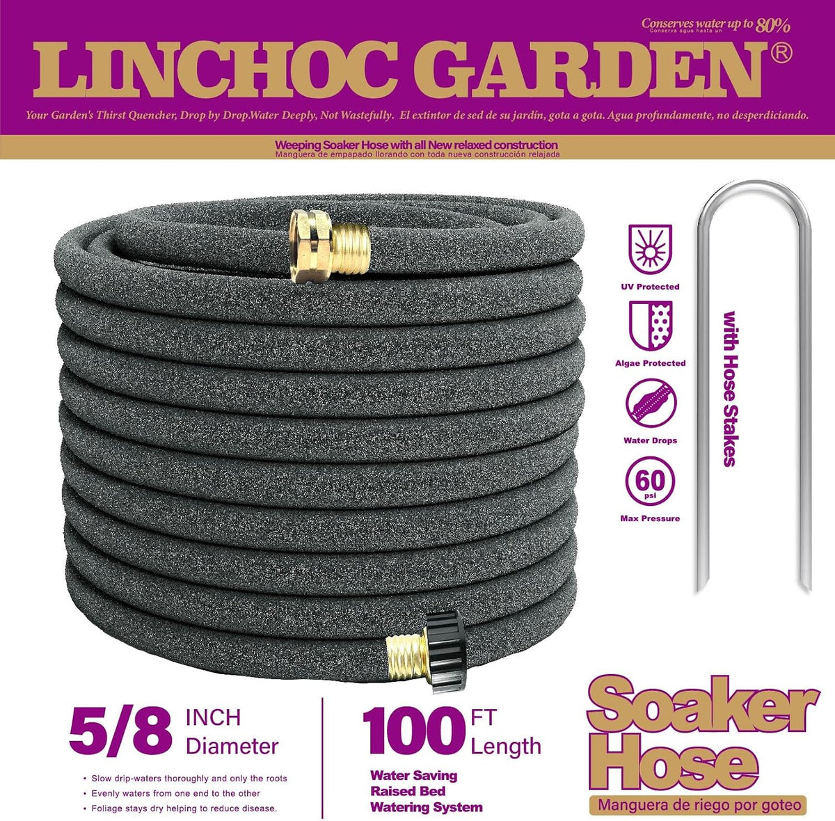 Manguera remojo 5/8pulg 100ft flexible alto flujo
