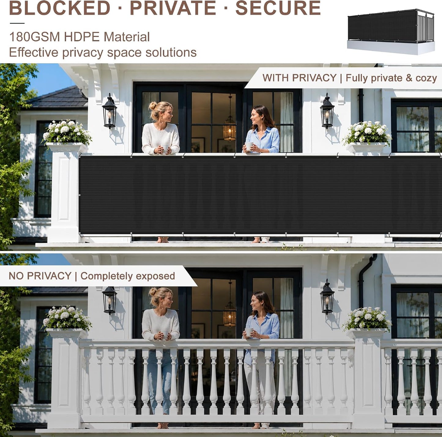 Cubierta malla privacidad terraza exterior 3x16pulg negro