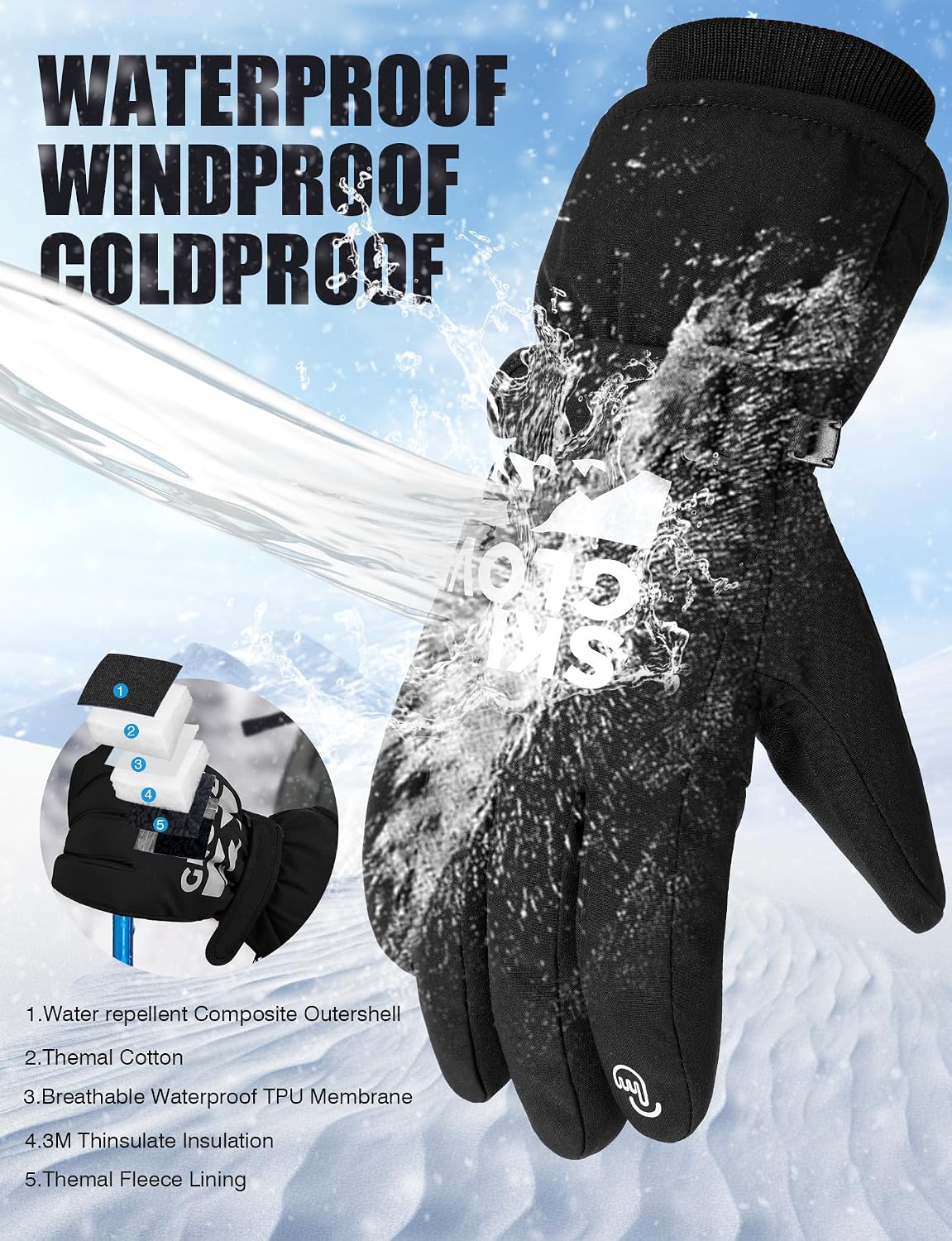 Guantes térmicos impermeables pantalla táctil hombre mujer