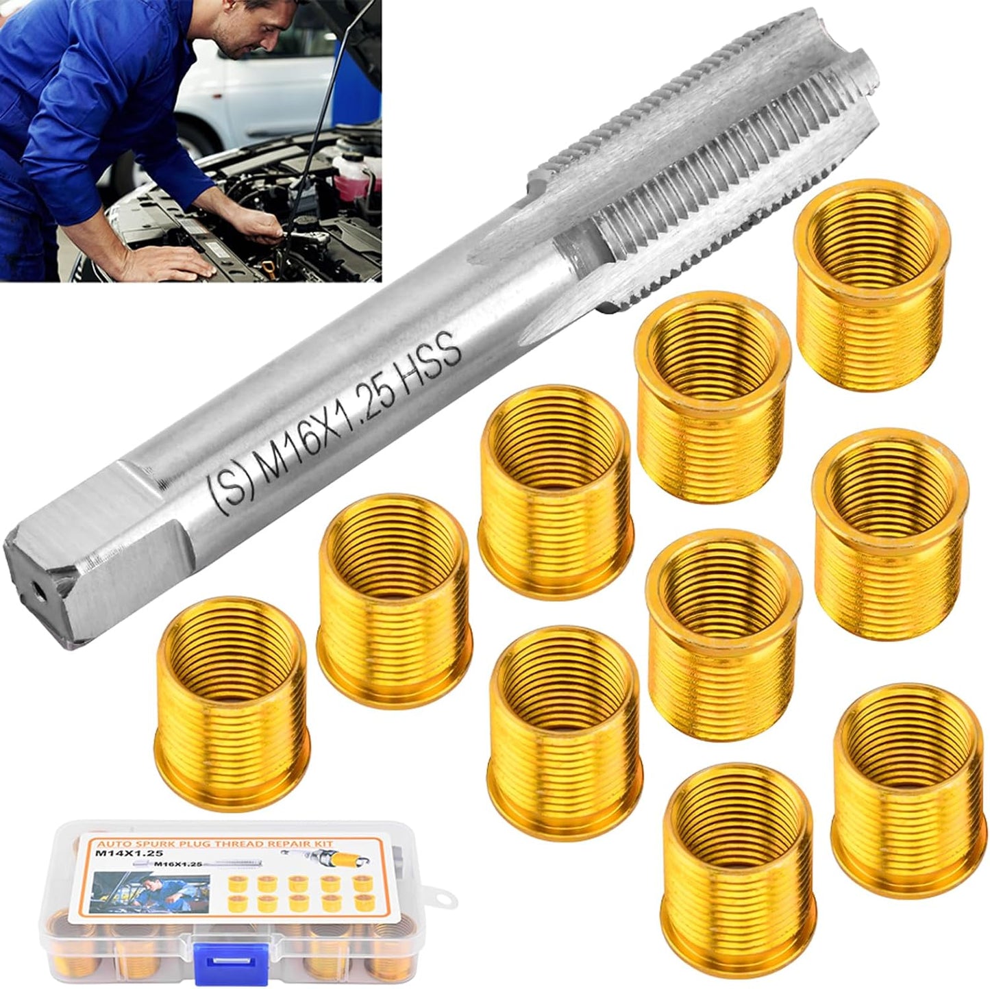 Kit reparación rosca bujía M14x1.25 11 pzas insertos y grifo