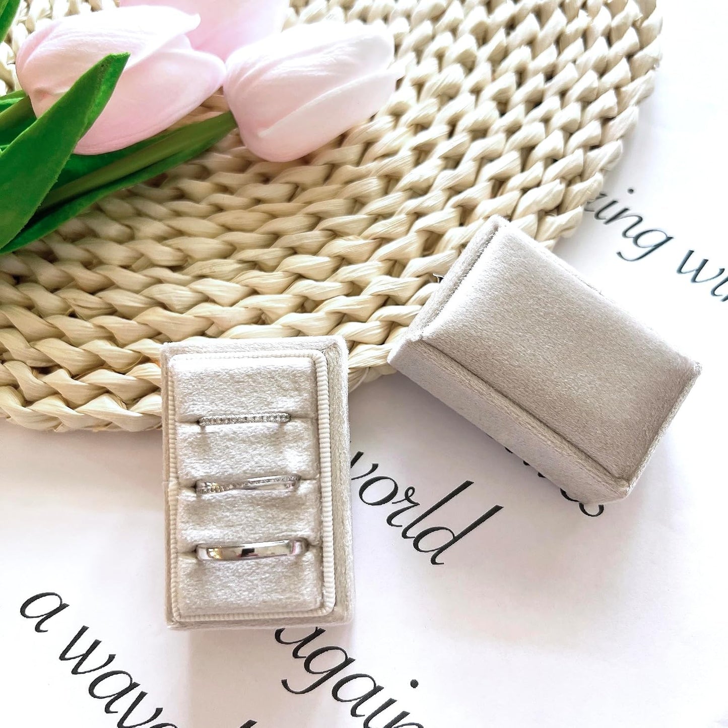 Caja terciopelo italiano para anillos compromiso champán
