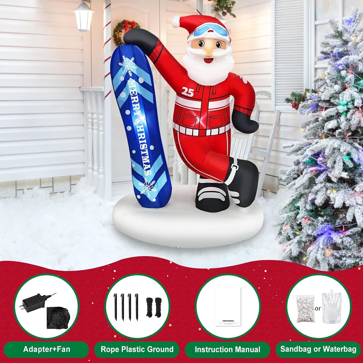 Decoración inflable Navidad Papá Noel 7ft césped