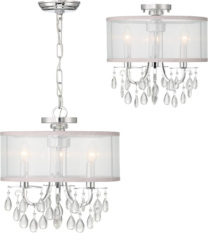 Candelabro 3 luces cromadas pantalla tambor para interiores