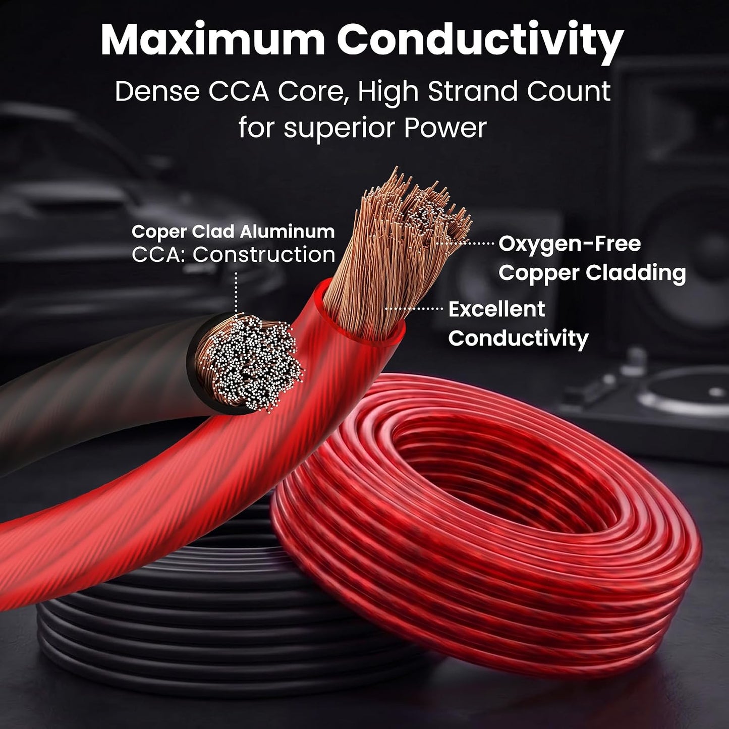 Cable tierra cobre 25pies para coche RV remolque negro/rojo