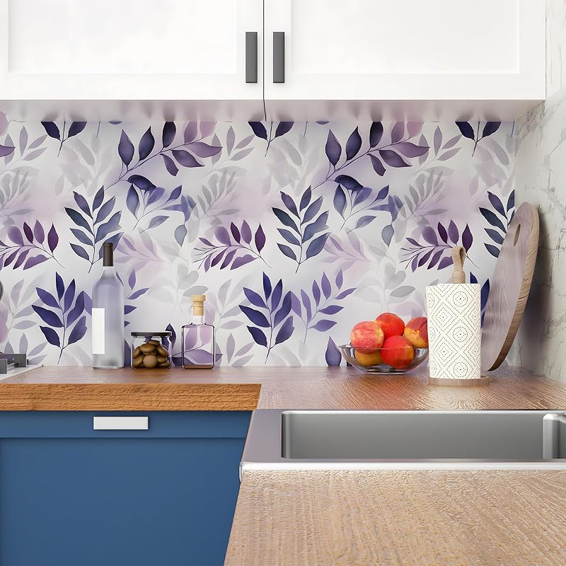 Papel pintado vintage Purple Leaf 17.5x393.5" autoadhesivo
