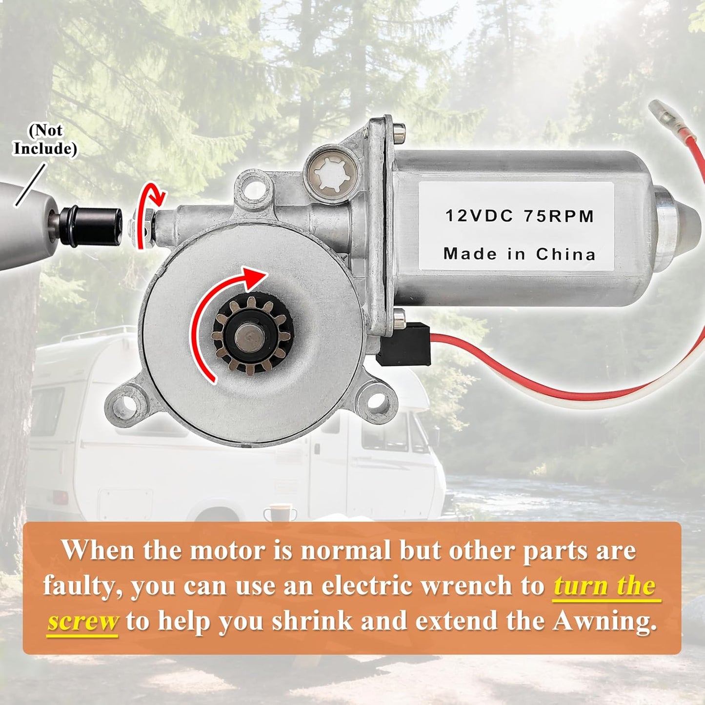 Motor toldo eléctrico RV 12V 75 RPM con conectores