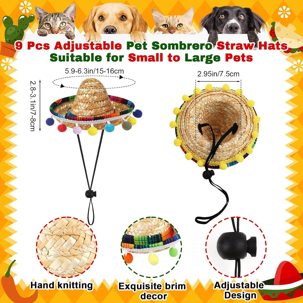 18 Pzas Disfraz Perro Cinco de Mayo Sombrero Bola Pom