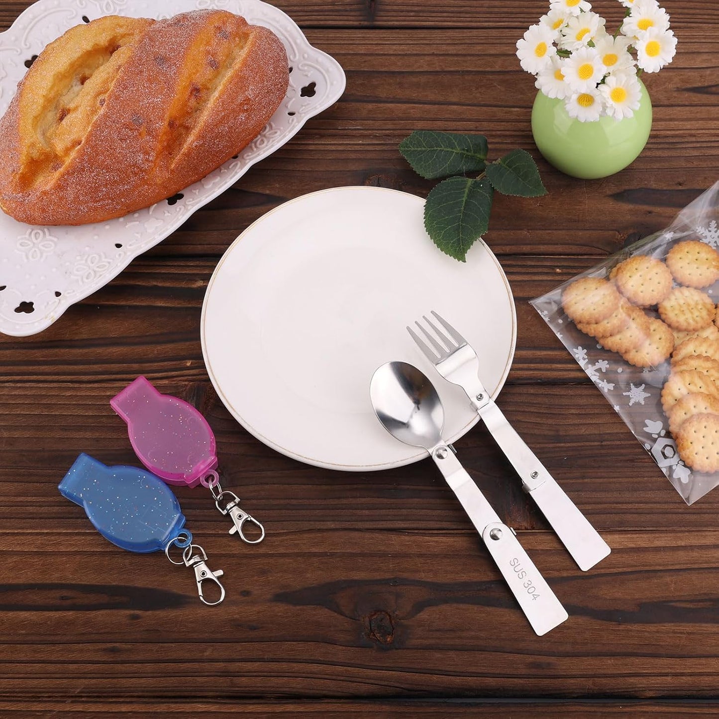 Set 2 tenedores y cucharas acero inox plegables