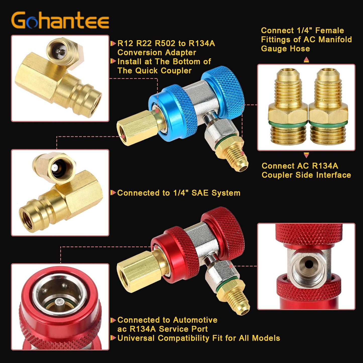 Adaptador R134A con válvula grifo y 2 conversores R12 R22