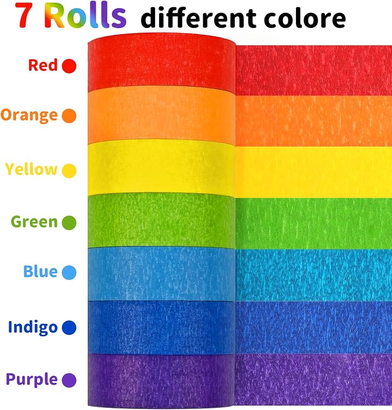 Cinta adhesiva arco iris 1pulg x25yd 7 rollos manualidades