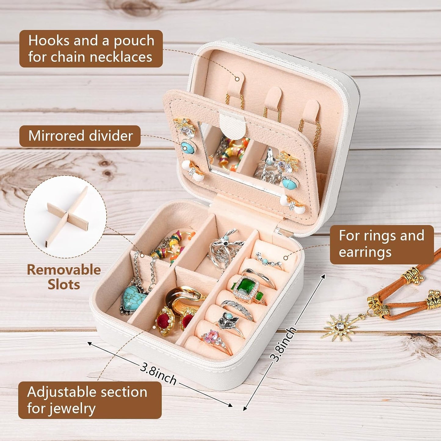 Caja joyero cuero real repujado organiz. viaje mujer