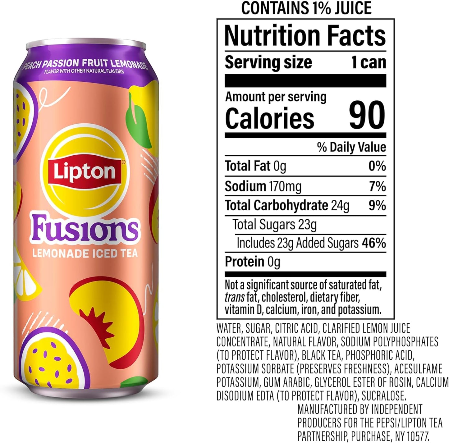 Té helado pasión y melocotón Lipton Fusions 16oz pack 12