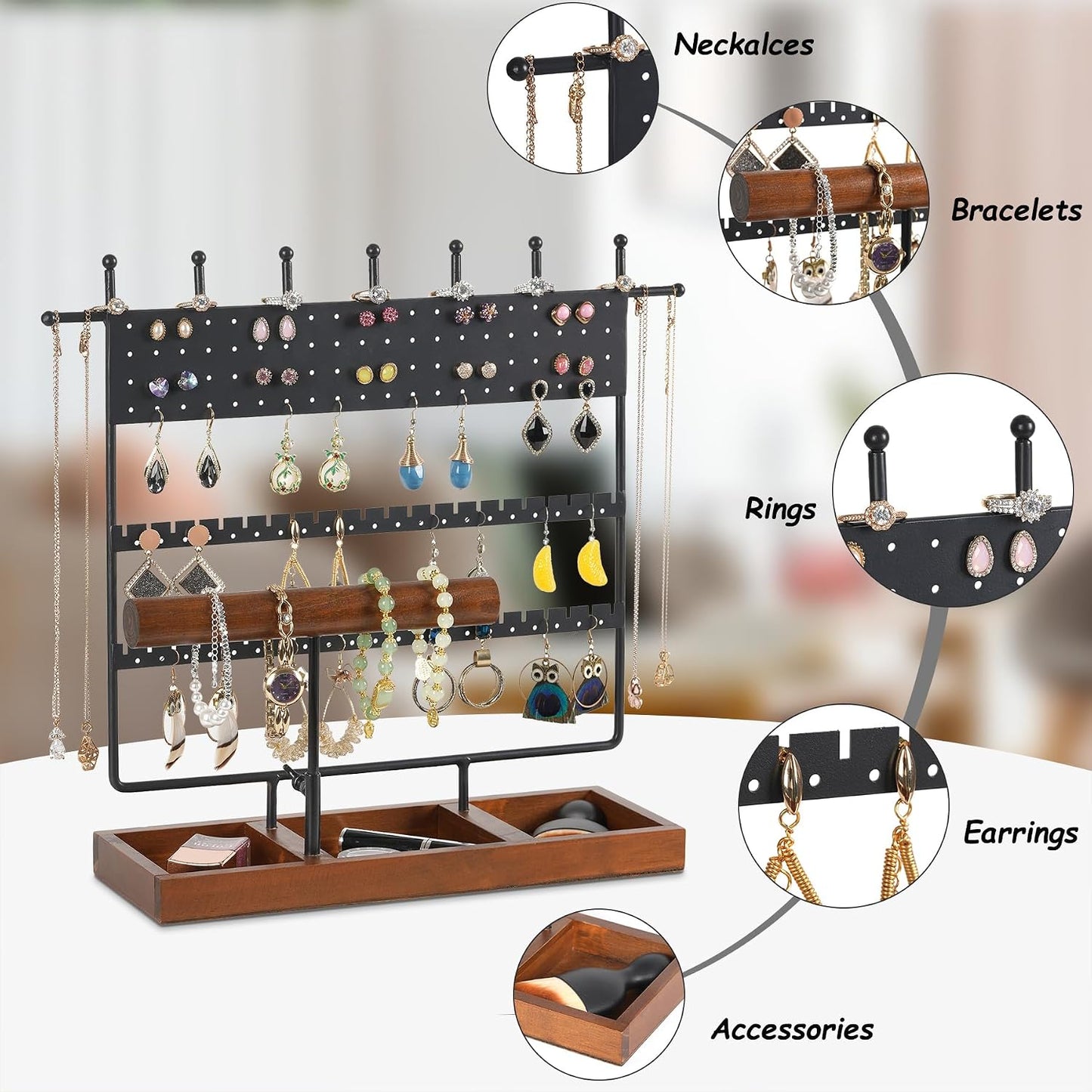 Soporte giratorio pulseras 4 niveles madera