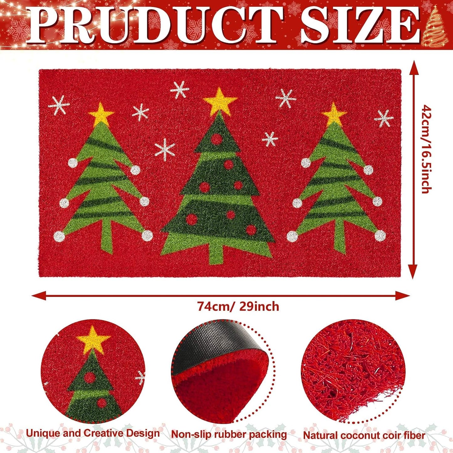 Tapete puerta Navidad 16.5x29pulg fibra coco decoración