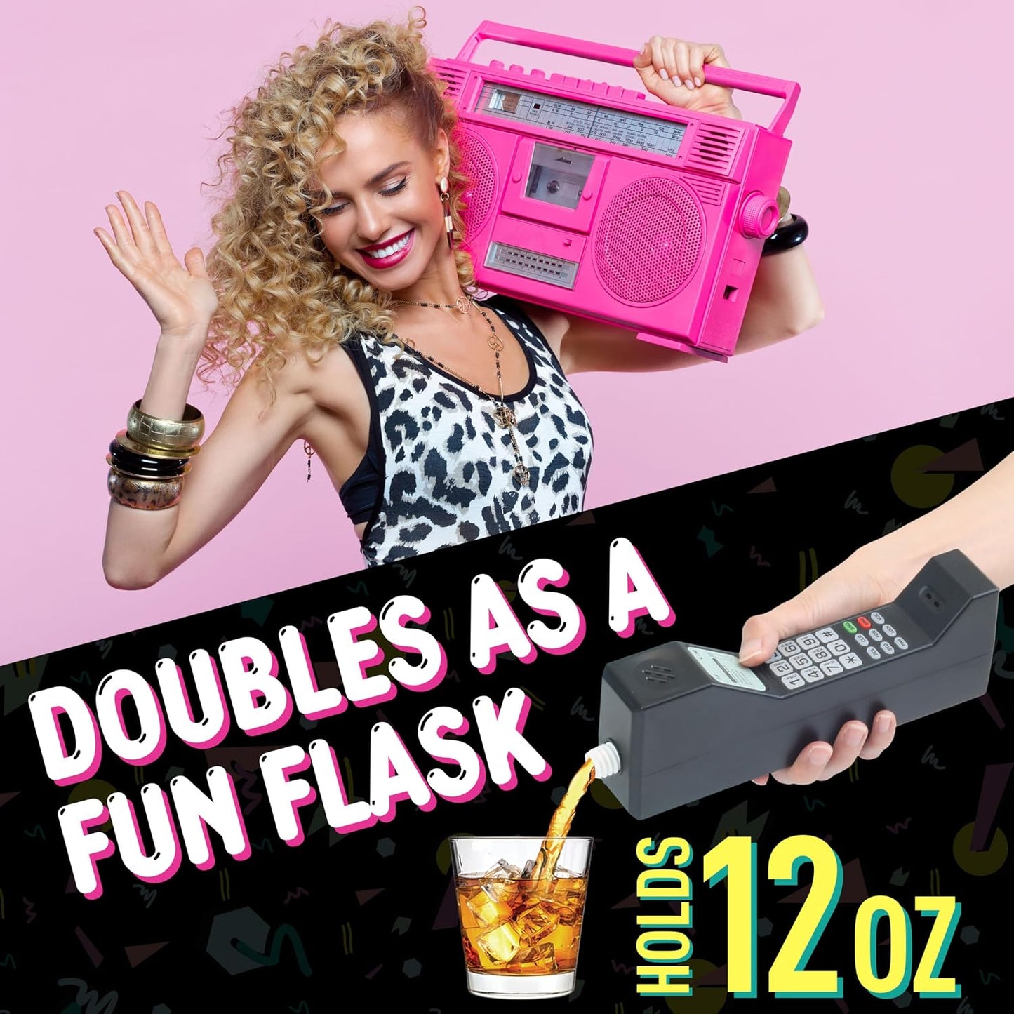Teléfono retro y frasco 12oz para fiestas 80s 90s
