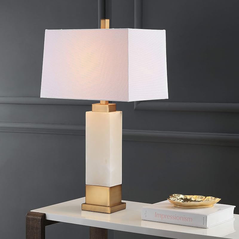 Lámpara mesa noche alabastro blanco/dorado 30pulg dormitorio