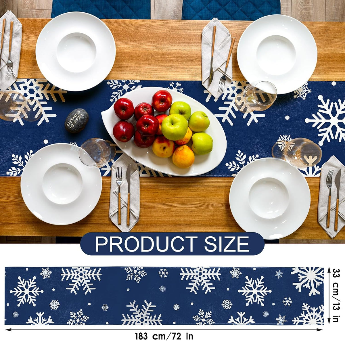 Mesa Camino Invierno 2 Pzas Azul Marino 13x72pulg Lino