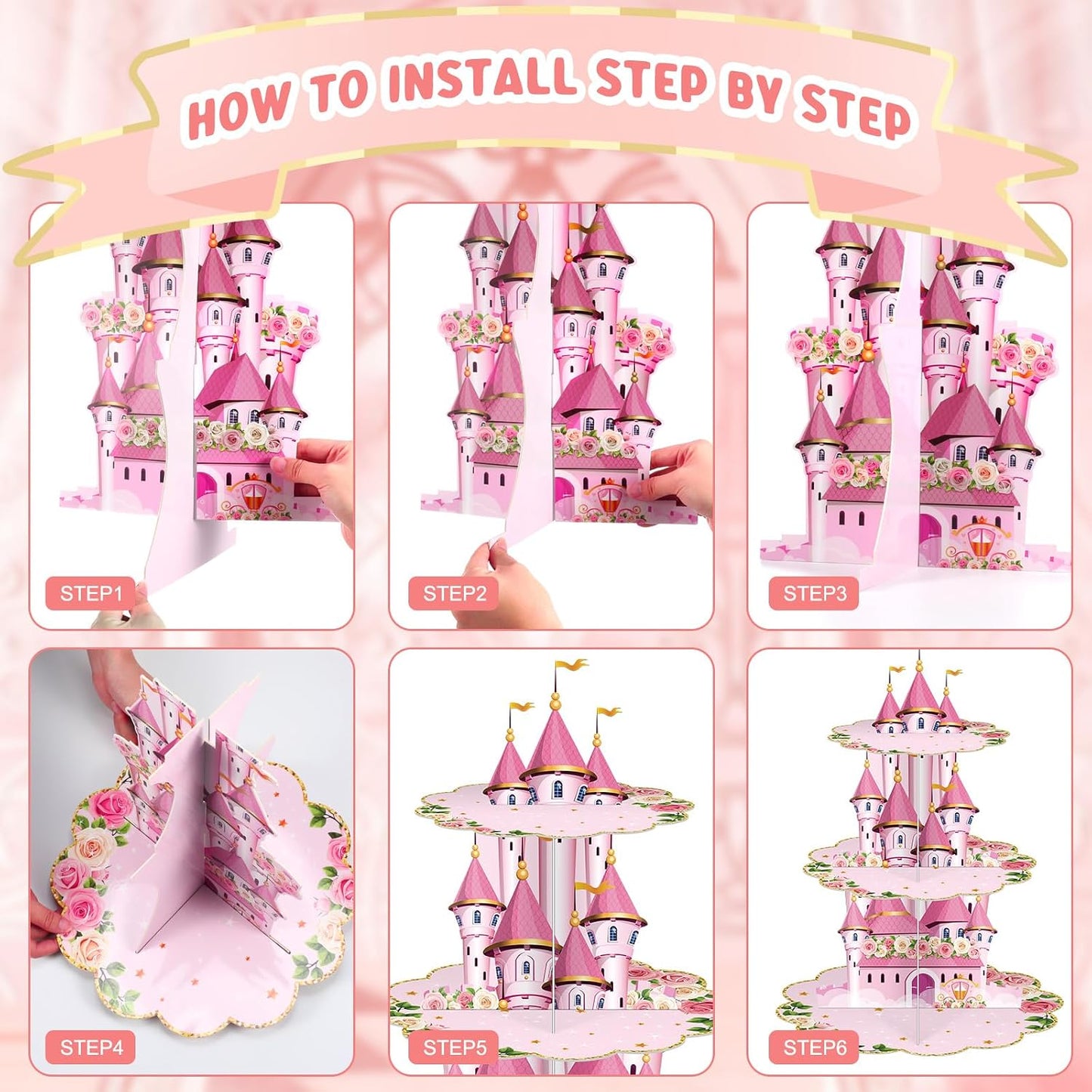 2 Soportes Cupcakes Temática Princesa 3 Niveles Torre Postre Niños