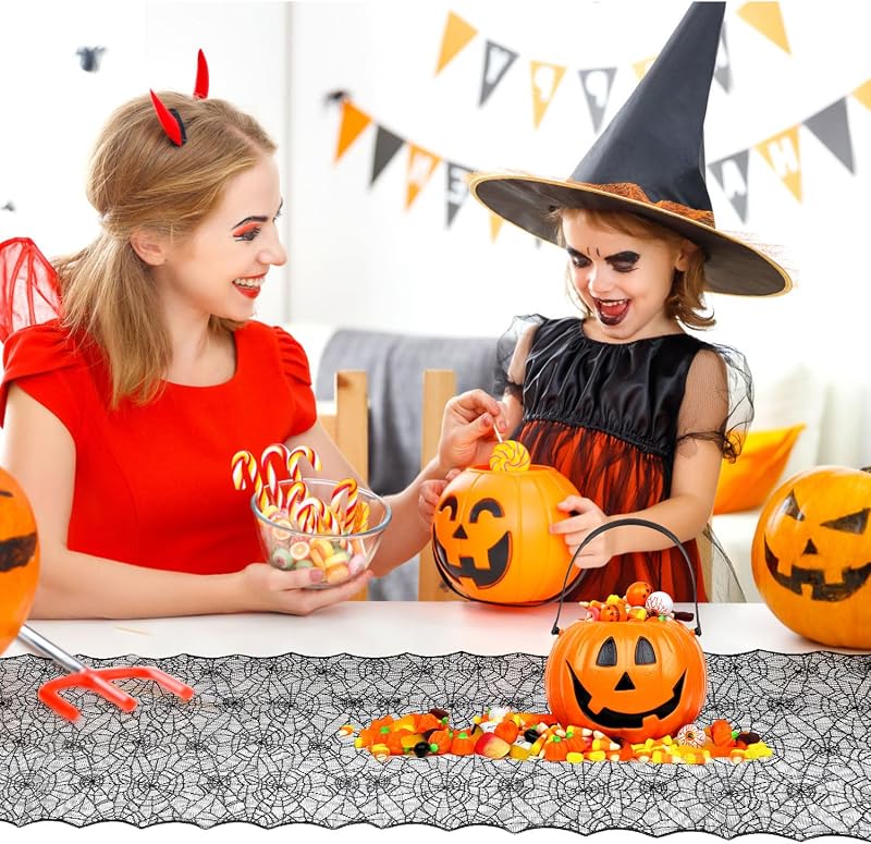 Camino mesa halloween encaje negro gótico 18x72pulg