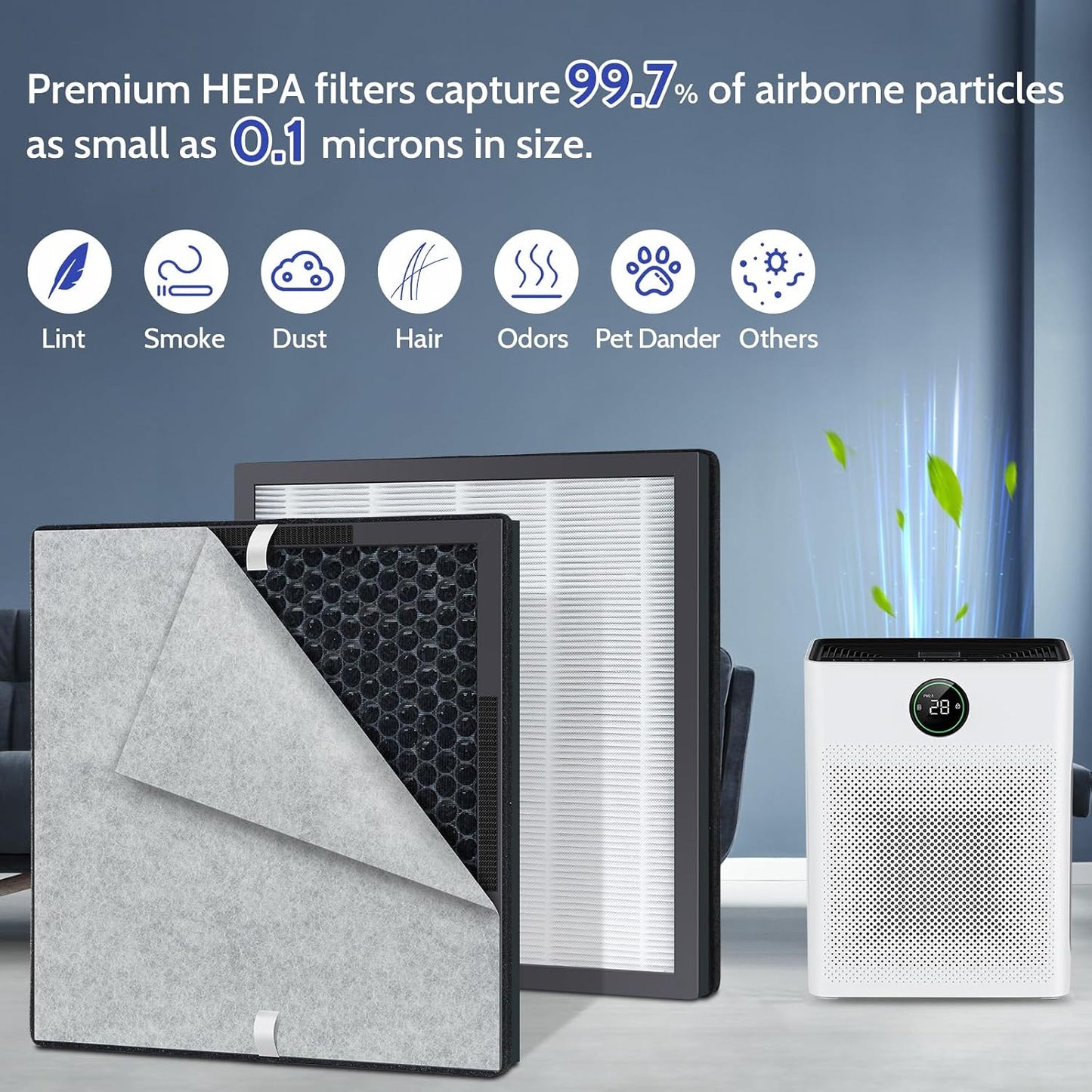 3 Filtros HEPA H13 PR1 para Purificador Aire 2200ft2