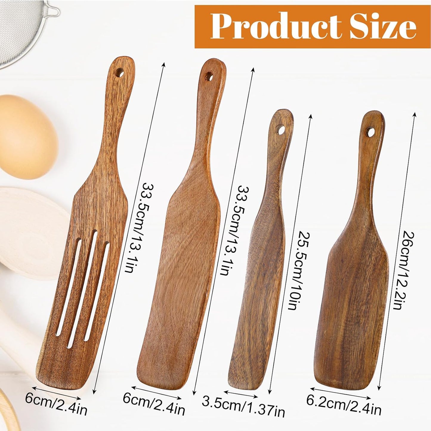 Set 4 Espátulas Madera Teca Multiusos Antiadherentes