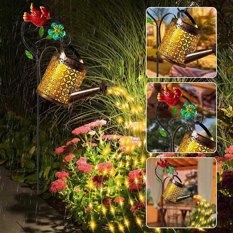 Farol solar luces cascada decoración jardín