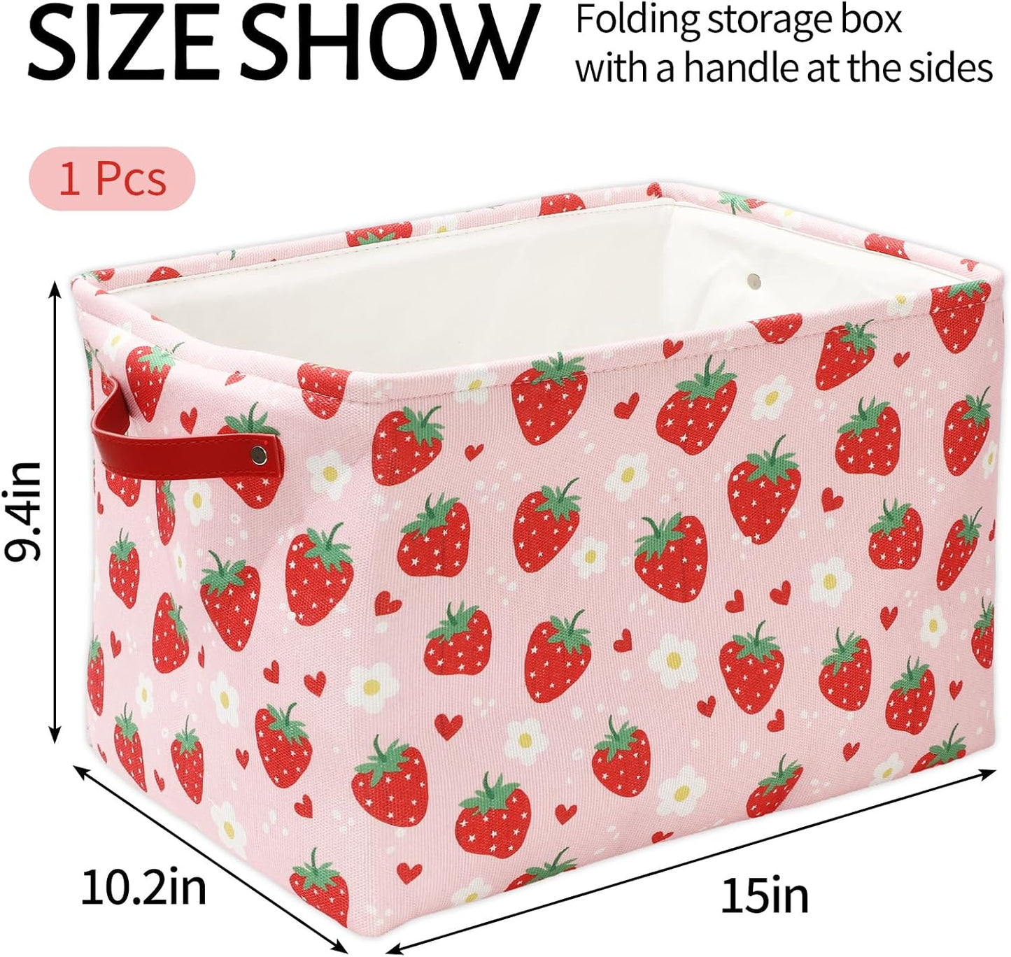 Cesta tela roja y rosa plegable con asa 15x10.2"