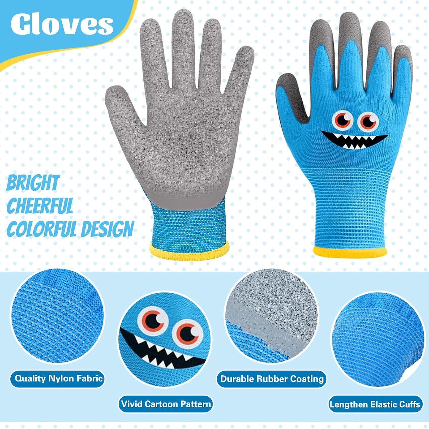 3 Pzas Guantes Jardinería Niños Revestimiento Goma Suave
