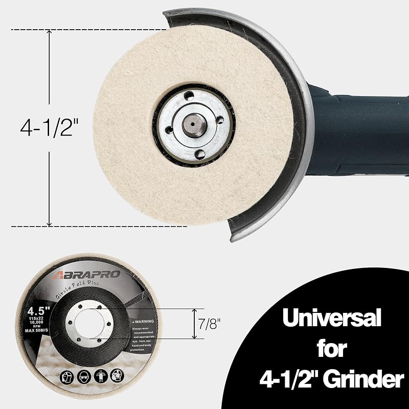 Disco pulido fieltro lana 4.5x7/8 pulg para amoladora paquete 5