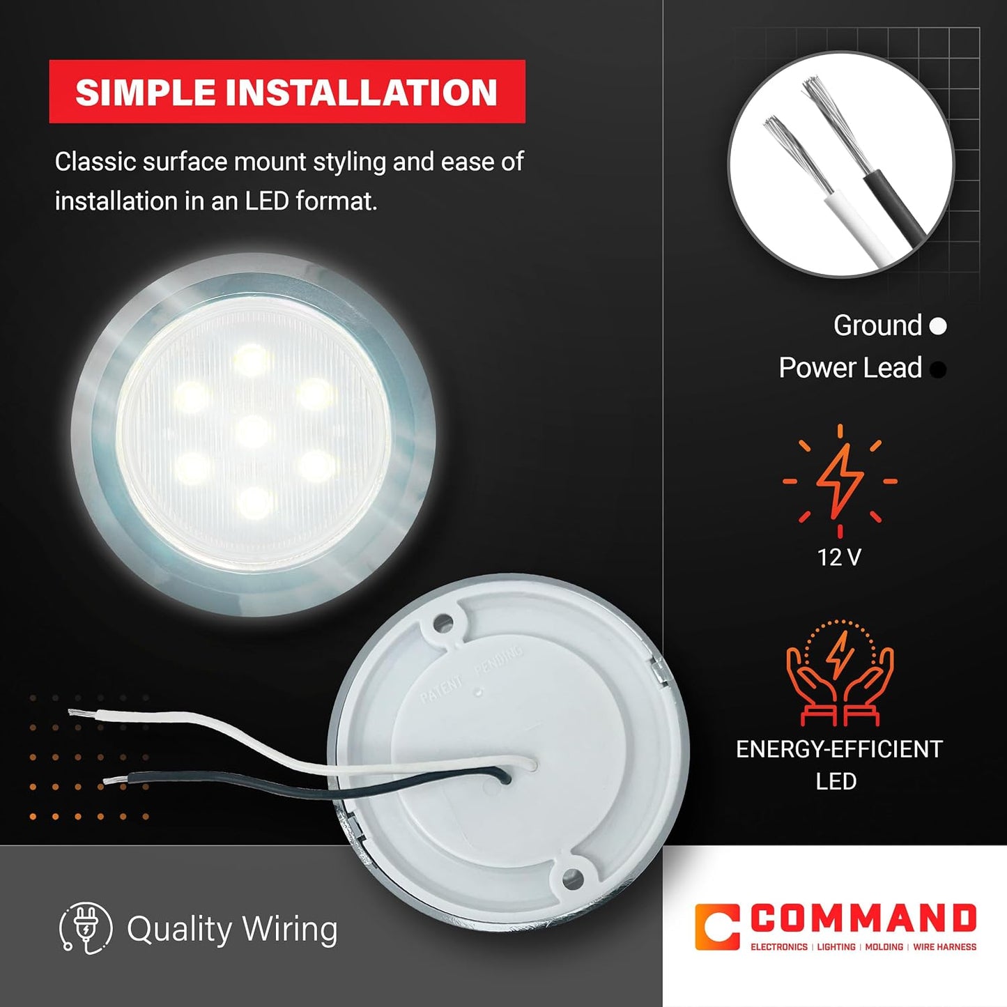 Luz LED superficie 12V anillo cromado 3"