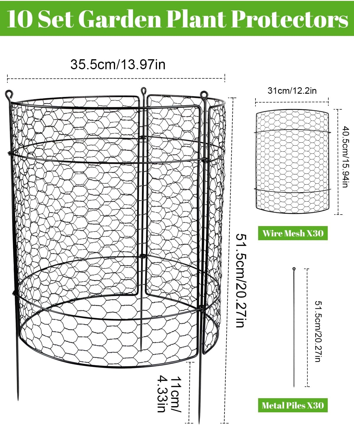10 Protectores plantas jardín 20x14pulg jaula alambre metal