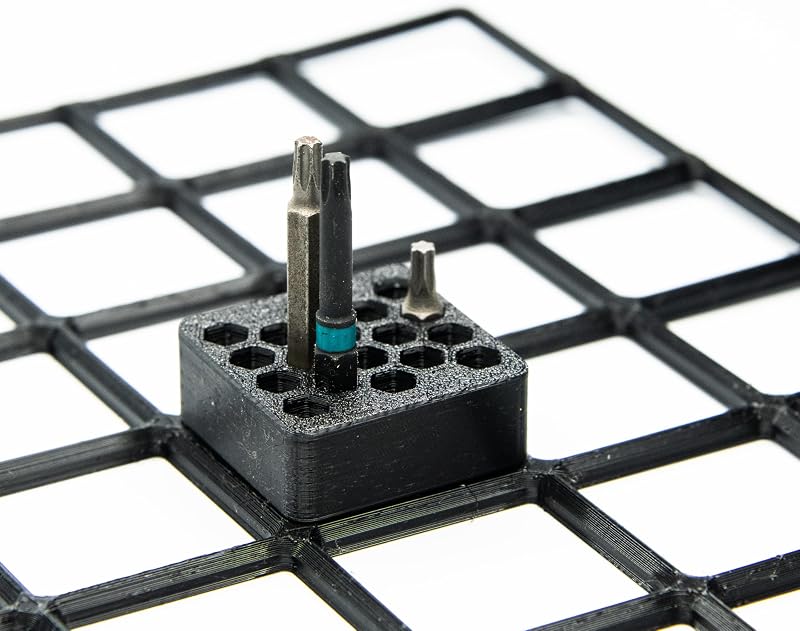 Organizador brocas hex 1/4pulg 18 ranuras Gridfinity comp 3 Pzas