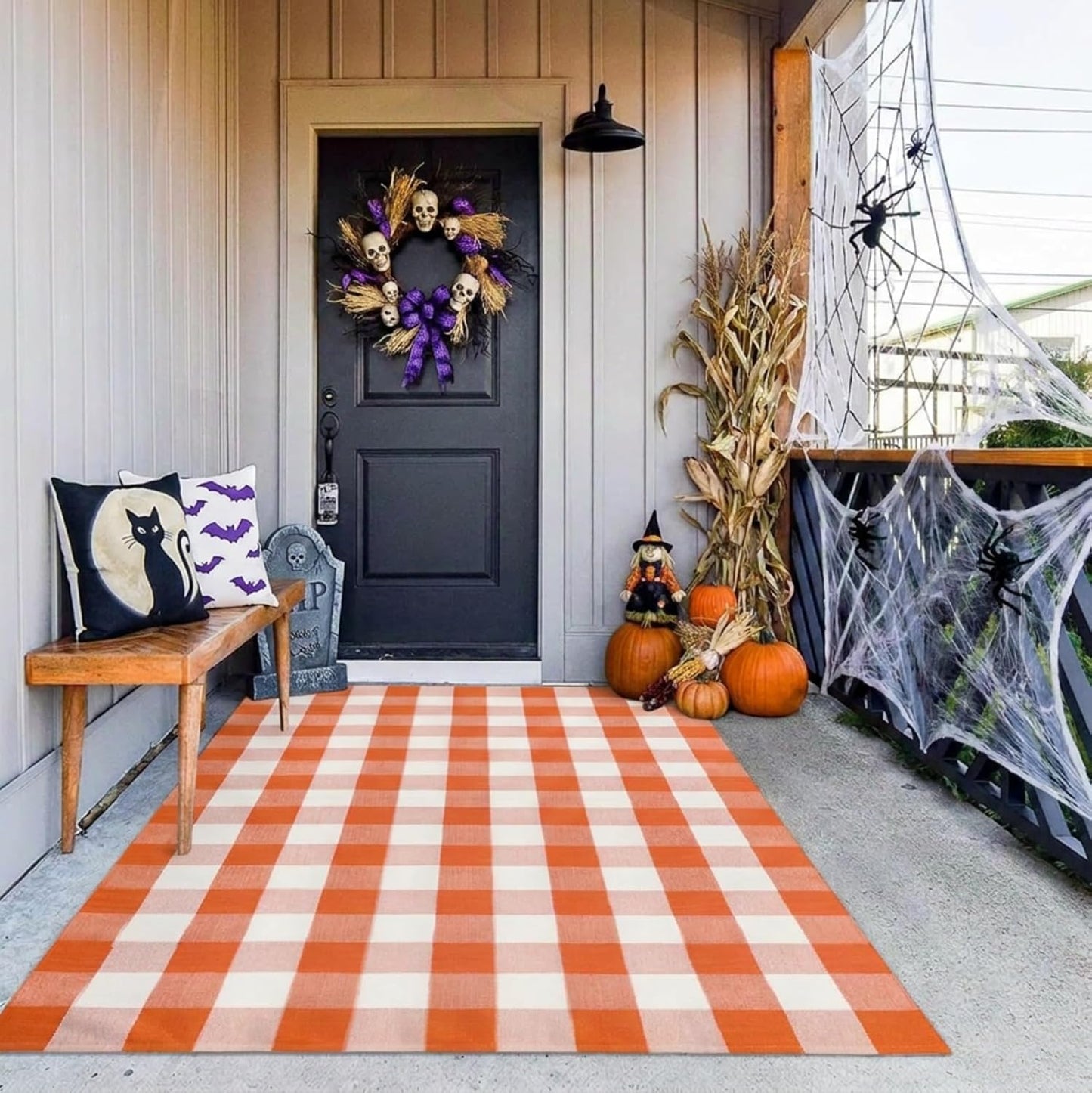 Alfombra algodón cuadros naranja 4x6ft puerta exterior