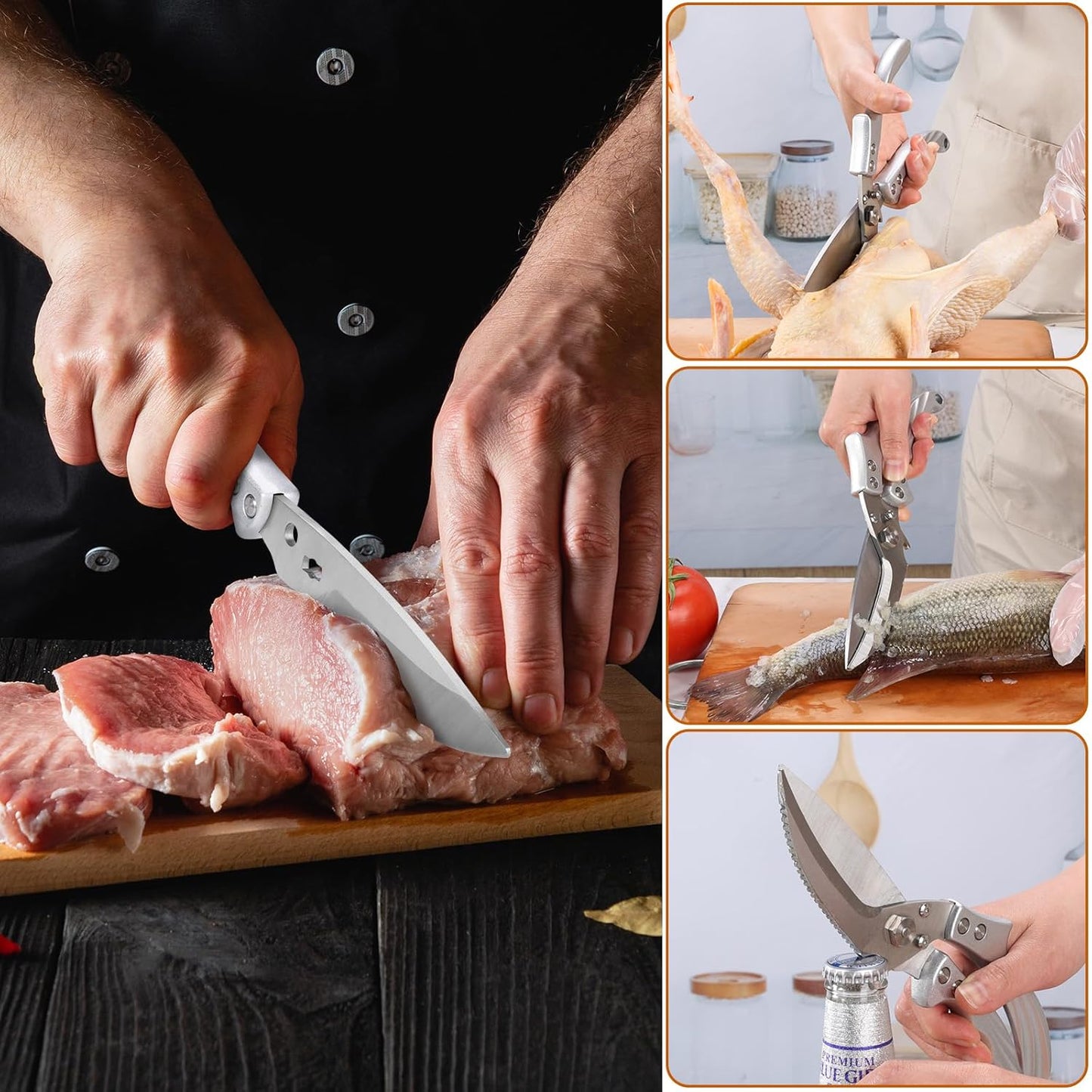 Tijeras cocina acero inox para carne mariscos pavo color plateado
