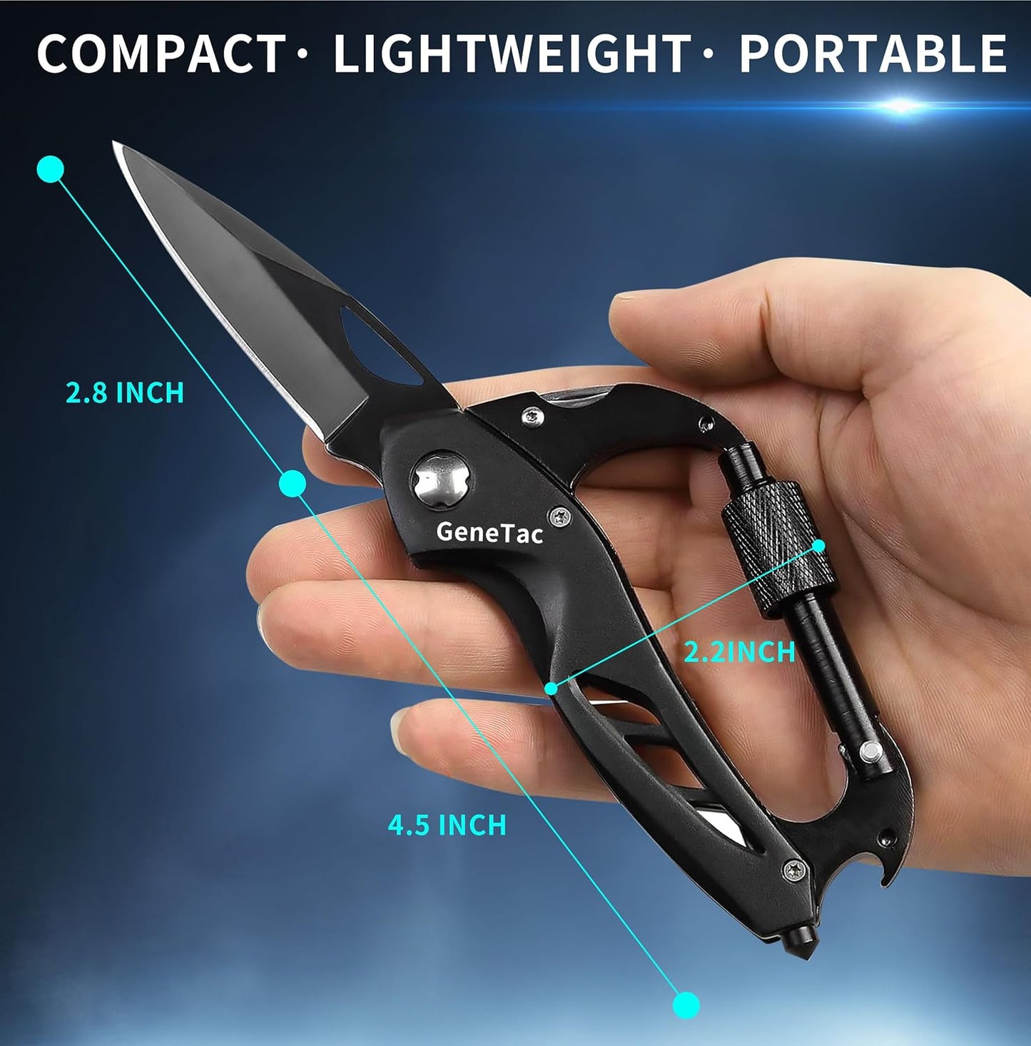 Mosquetón multiherramienta cuchillo abrebotellas EDC táctico negro
