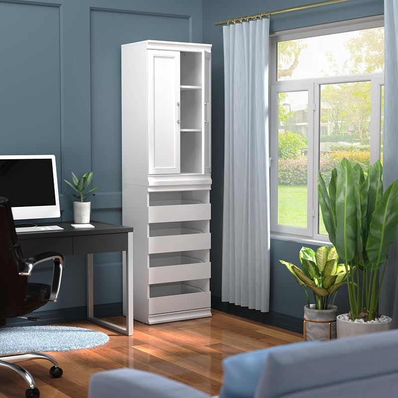 Sistema armario madera 3 estantes 4 cajones 21.38" blanco